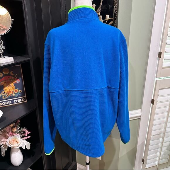 Lands’ End Full Zip Grid Fleece Jacket – Blue with Neon Green Trim, Size L - Picture 9 of 12
